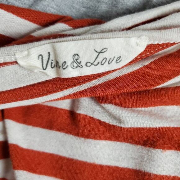 Vine & Love Rust White Striped Puff Sleeve Top Women’s Size M - Picture 5 of 7